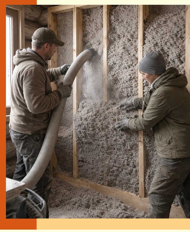 Утепление бревенчатого дома эковатой в Протвино