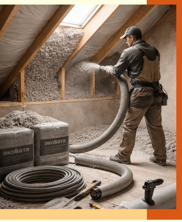 Утепление мансарды эковатой в Протвино от 2239 руб/м2 — монтаж, задувка, цена | ТепломастерПрн