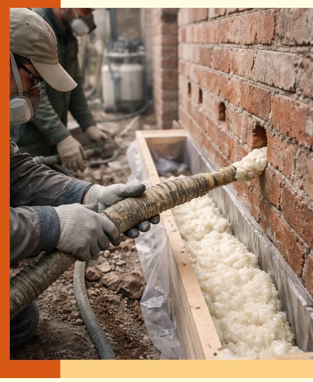 Заливка ППУ в пустоты кирпичной стены в Протвино