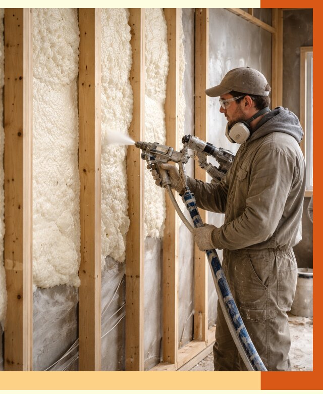 Утепление каркасной стены ППУ в Протвино от 4324 руб./м2 под ключ | ТепломастерПрн