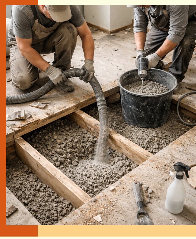 Заполнение пустот пола в Протвино полиуретаном и пенополистиролом