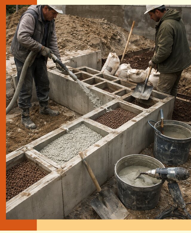 Заполнение полостей фундамента в Протвино герметичным утеплением и повышением прочности